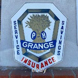 Vintage Grange P of H Service Savings Insurance Double Sided Metal Sign