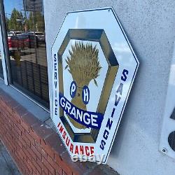 Vintage Grange P of H Service Savings Insurance Double Sided Metal Sign
