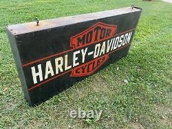 Vintage HARLEY DAVIDSON MOTORCYCLE Double Sided SIGN DEALERSHIP MANCAVE Garage