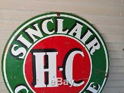 Vintage H-C Sinclair Gasoline Porcelain Double Sided Sign 6