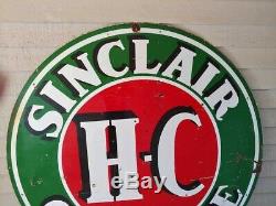 Vintage H-C Sinclair Gasoline Porcelain Double Sided Sign 6