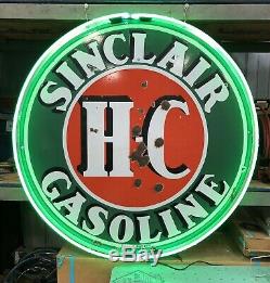 Vintage H-C Sinclair Gasoline double-sided 48 porcelain sign NO RESERVE
