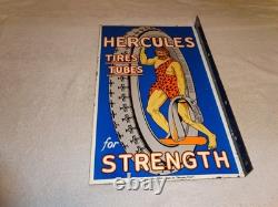 Vintage Hercules Tires & Tubes 20 Porcelain Metal Gasoline Oil Ds Flange Sign