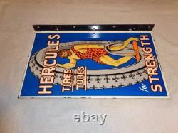 Vintage Hercules Tires & Tubes 20 Porcelain Metal Gasoline Oil Ds Flange Sign