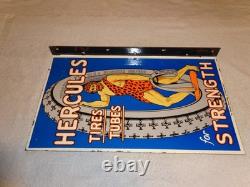 Vintage Hercules Tires & Tubes 20 Porcelain Metal Gasoline Oil Ds Flange Sign