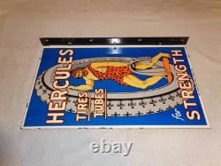 Vintage Hercules Tires & Tubes 20 Porcelain Metal Gasoline Oil Ds Flange Sign