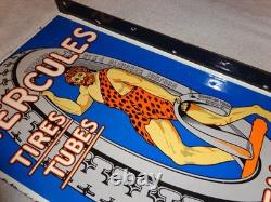 Vintage Hercules Tires & Tubes 20 Porcelain Metal Gasoline Oil Ds Flange Sign