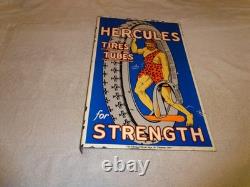 Vintage Hercules Tires & Tubes 20 Porcelain Metal Gasoline Oil Ds Flange Sign