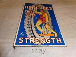 Vintage Hercules Tires & Tubes 20 Porcelain Metal Gasoline Oil Ds Flange Sign