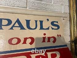 Vintage Joe Paul's Trot On In barber shop sign Wood Double Sided Signed