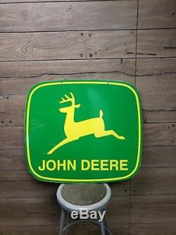 Vintage John Deere Dealership Sign 2 lagged logo double sided farm Tractor gas