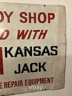 Vintage Kansas Jack Body Shop Sign 36x24 Double Sided Metal Garage 1970s Rare