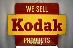 Vintage Kodak Sign Board Porcelain Enamel Double Sided Camera Film Advertising