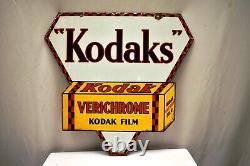 Vintage Kodak Verichrome Double Sided Porcelain Enamel Advertising Sign 17x17