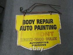 Vintage Large DUPONT Expert Body Repair Auto Painting Double Sided Sign