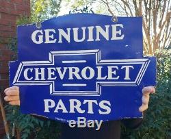 Vintage Large Genuine Chevrolet Parts Porcelain Sign Double Sided 24 X 18