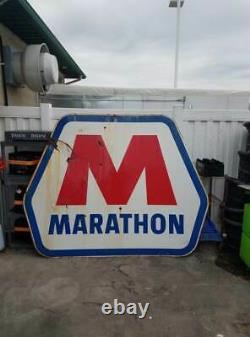 Vintage Large Porcelain Double Sided Marathon Oil Gas Station Advertising Sign