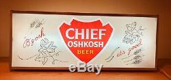 Vintage Lighted Chief Oshkosh Beer Sign, Rare double sided sign