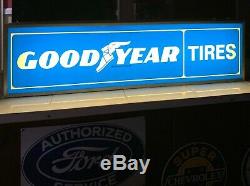 Vintage Lighted Dealer Sign GOODYEAR 10 x 36 Silver Frame Double Sided