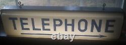 Vintage Lighted Double Sided Hanging Telephone Booth Sign Mid Century WORKS