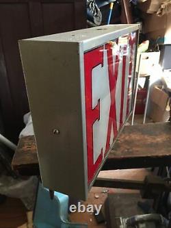 Vintage Lighted Exit Sign Metal Casing Glass Panel Double Sided Reverse Painted