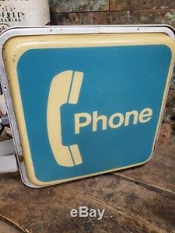 Vintage Lighted Payphone Booth Sign Double Sided Garage Man Cave