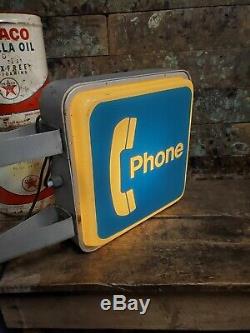Vintage Lighted Payphone Booth Sign Double Sided Garage Man Cave