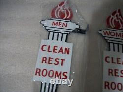 Vintage Look 13 Mens Women Restroom Double Sided Flanged Sign Car Gas Oil