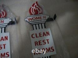 Vintage Look 13 Mens Women Restroom Double Sided Flanged Sign Car Gas Oil