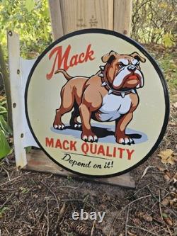 Vintage Mack Truck Double-sided Flange Porcelain Gas Sign 17 X 17