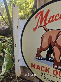 Vintage Mack Truck Double-sided Flange Porcelain Gas Sign 17 X 17