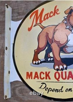 Vintage Mack Truck Double-sided Flange Porcelain Gas Sign 17 X 17