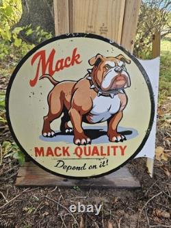 Vintage Mack Truck Double-sided Flange Porcelain Gas Sign 17 X 17