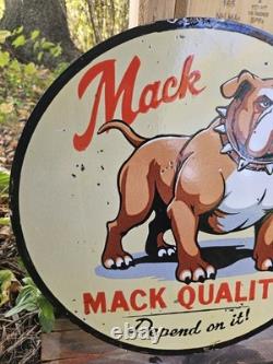 Vintage Mack Truck Double-sided Flange Porcelain Gas Sign 17 X 17