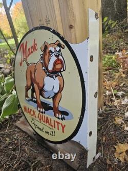 Vintage Mack Truck Double-sided Flange Porcelain Gas Sign 17 X 17
