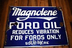 Vintage Magnolene Ford Motor Oil Porcelain Double Sided Flange Advertising Sign