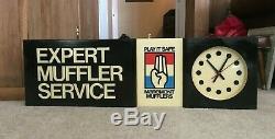 Vintage Maremont Mufflers Clock Lighted Sign Double Sided Muffler Oil Gas Light