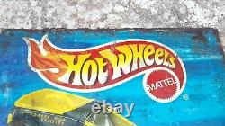 Vintage Mattel Hot Wheels Cars Available Here Double Sided Sign Board Tin Rare