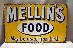 Vintage Mellin's Food Enamel Porcelain Sign Advertising Double Sided Flange Rare