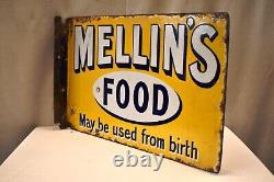 Vintage Mellin's Food Enamel Porcelain Sign Advertising Double Sided Flange Rare