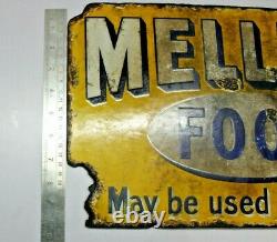 Vintage Mellin's Food Porcelain Enamel Sign Board Double Sided Flange Advertis