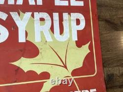Vintage Metal Advertising Sign PURE MAPLE SYRUP FOR SALE HERE Double Sided