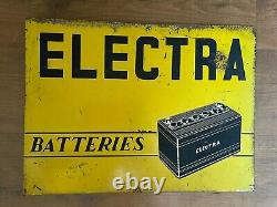 Vintage Metal Double Sided Flange Sign Electra Batteries 1960s
