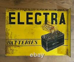Vintage Metal Double Sided Flange Sign Electra Batteries 1960s