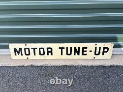 Vintage Metal Tin Sign Garage Motor Tune Up Double Sided Original 36x6 Rare