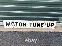 Vintage Metal Tin Sign Garage Motor Tune Up Double Sided Original 36x6 Rare