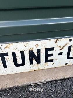 Vintage Metal Tin Sign Garage Motor Tune Up Double Sided Original 36x6 Rare