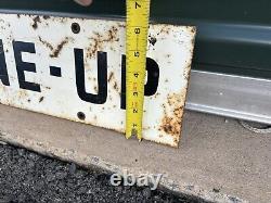 Vintage Metal Tin Sign Garage Motor Tune Up Double Sided Original 36x6 Rare