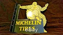 Vintage Michelin Man Porcelain Gas Auto Tires Service Bibendum Double Sided Sign