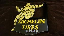 Vintage Michelin Man Porcelain Gas Auto Tires Service Bibendum Double Sided Sign